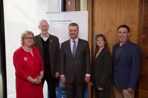 From left to right: Jane Ohlmeyer, Director of the Trinity Long Room Hub; William Sargent, CEO, Framestore; Patrick Prendergast, Provost, TCD; Jennifer Edmond, Co-Director, TCD DH Centre and Owen Conlan, Co-Director, TCD DH Centre